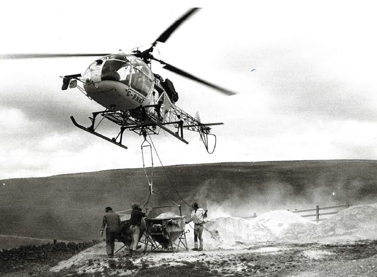 Helicoptering lime onto Kinder - Credit Tom Harman