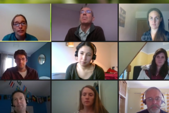 Screenshot of 9 people on a Zoom webinar