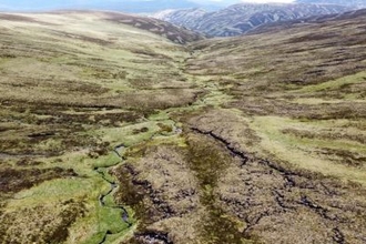 Aerial image of a peatland landscape at Mar Estate.