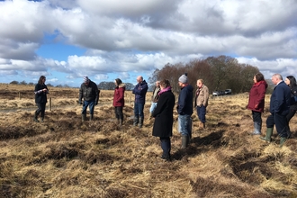 A group of people standing on a peatland