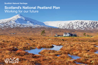 Scotland's National Peatland Plan - front cover: View of Rannoch train station and Rannoch Moor in the background