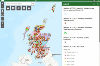Screen grab of a sample page of the NatureScot Peatland ACTION spatial data mapping portal.