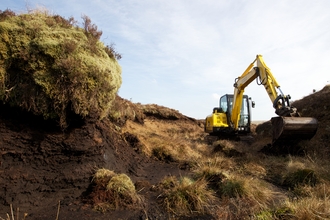 Digger being used to carry out peat bog restoration. Photo: Montgomeryshire Wildlife Trust