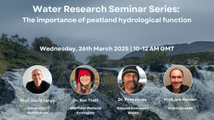 Flyer for Water Seminar series webinar. Images of four speakers and picture of wetland in the background.