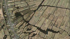 Aerial view of typical Dutch fenlands