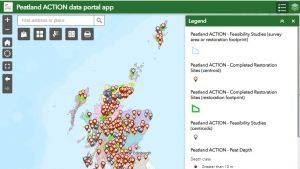 A peek at the NatureScot Peatland ACTION spatial data mapping portal. Photo credit: ©Peatland ACTION NatureScot / Powered by Esri