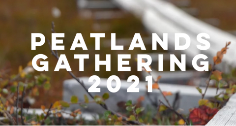 Peatlands Gathering logo feat white text on peatland