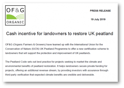 OF&G Press Release - Cash incentive for landowners to restore peatlands