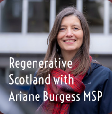 Image of Ariane Burgess with text reading Regenerative Scotland