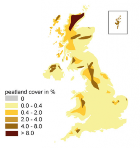 Percentage Peatland cover across UK