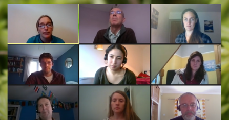 Screenshot of 9 people on a Zoom webinar