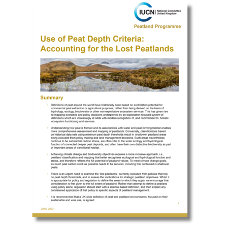 Use of Peat Depth Criteria - Accounting for the Lost Peatlands briefing cover