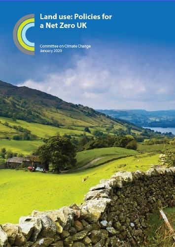 Front cover of Climate Change Committee's publication on Land Use Policies for a Net Zero UK (2020). Credit CCC.