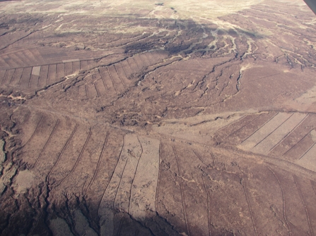 Aerial shot of a drained peatland