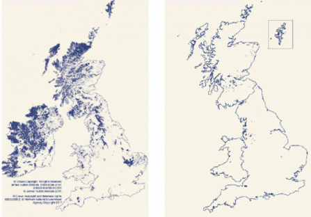 Figure 1 - Map of lowland raised bogs in the UK - taken from IUCN UK Peatland Programme Peat-free horticulture report.