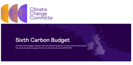 Front cover: The Sixth Carbon Budget report by the Climate Change Committee 