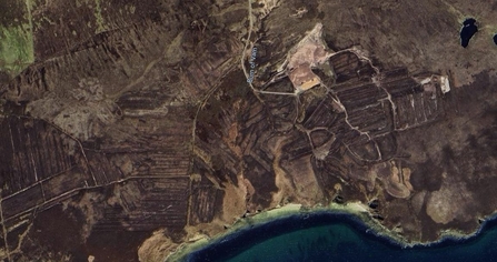 Aerial image of peat extraction site.
