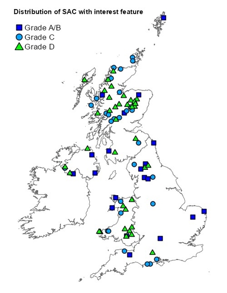 Distribution map showing calcium-rich fens within the UK