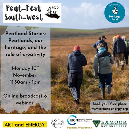 A small group of people in outdoor clothing walking away across an open landscape of purple moor grass with green hills in the distance.