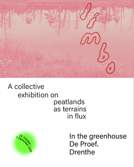 Poster for RE-PEAT's Limbo exhibition, featuring an image of a bog pool with bare trees reflected in it and the word 'limbo' loosely written across it.